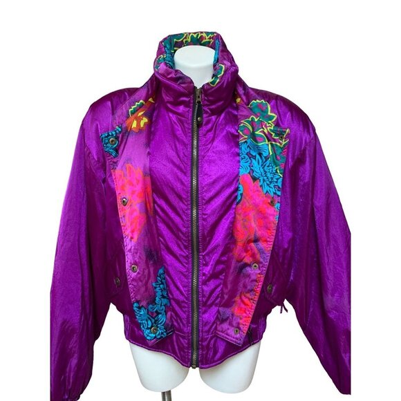 Vintage 90s Obermeyer Stardust Puffer Ski Jacket Parka Coat Purple Size 14 MEDIU